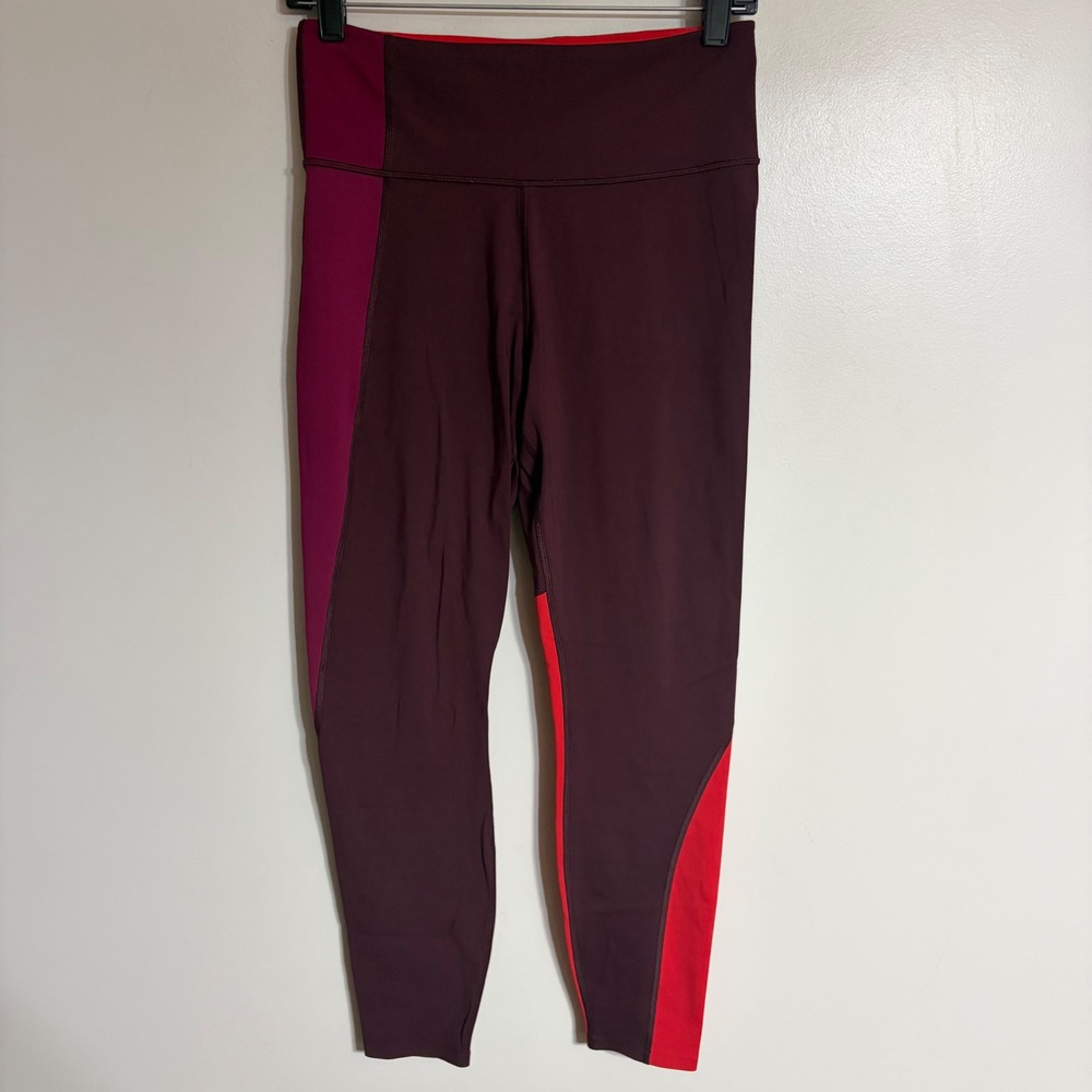 Athleta Asym Colorblock Tight Womens Small Burgundy Red Leggings RN 54023
